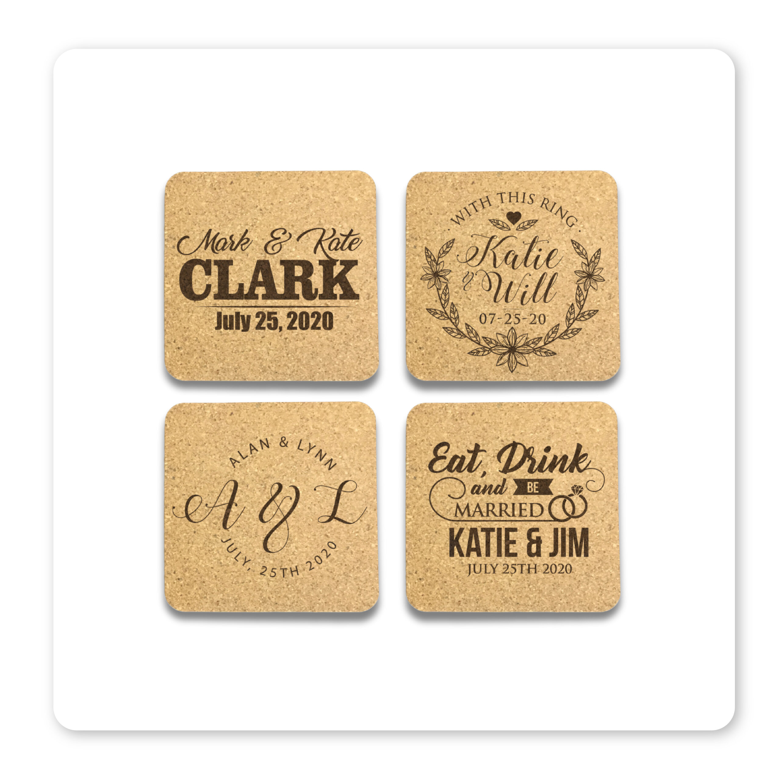 Laser Engraved Personalised Cork Coasters - Image 2